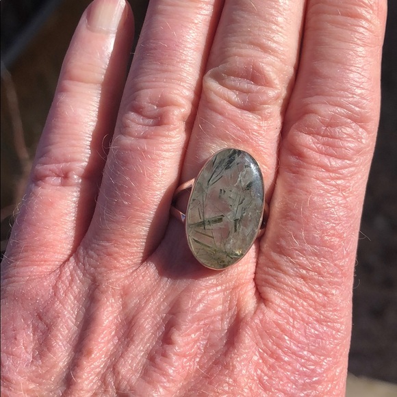 BOUTIQUE GREEN RUTILE IN QUARTZ 925 SILVER RING 7 - Picture 10 of 12